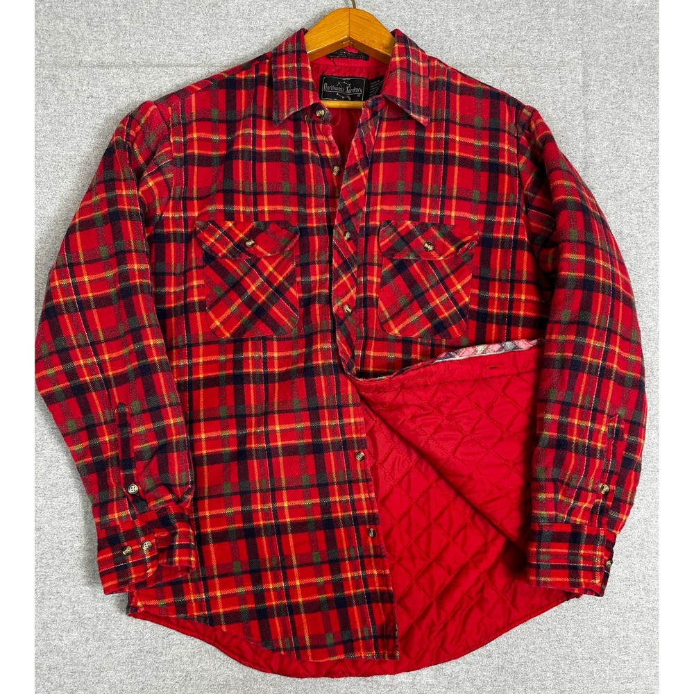 VIntage Northwest Territory Flannel Shirt Jacket Mens L Red Quilted Plaid Pocket